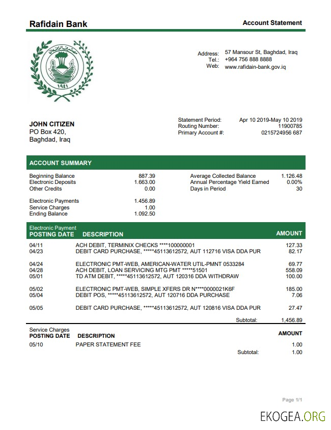 Banque Rafidain en Irak